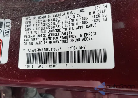 2014 Honda Cr-V Lx z USA, uszkodzony, nr VIN 5J6RM4H30EL115392